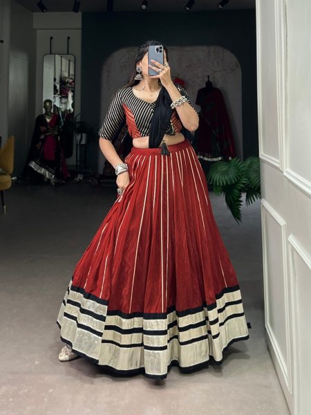 Fully Stitched Chanderi Plain Navartri Lehenag Choli  Navratri Lehnega Choli