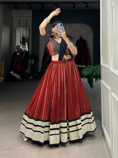 Fully Stitched Chanderi Plain Navartri Lehenag Choli  Navratri Lehnega Choli