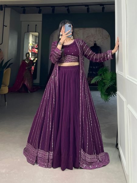 Fully Stitched Crush Georgette Lehenga Choli With Shrug Designer Lehenga Choli