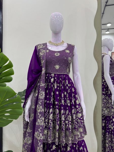Fully Stitched Faux Georgette Suit with Thread Embroidery   Elegant Lace Border Dupatta for Festive Wear Ready To Wear Collection