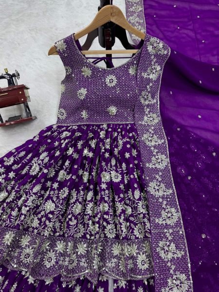 Fully Stitched Faux Georgette Suit with Thread Embroidery   Elegant Lace Border Dupatta for Festive Wear Ready To Wear Collection