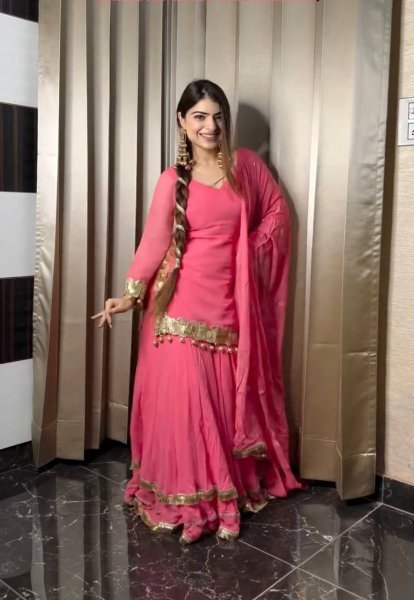 Fully Stitched Heavy Chinnon Silk Sharara Outfit with Embroidered Dupatta For Women Ready To Wear Collection