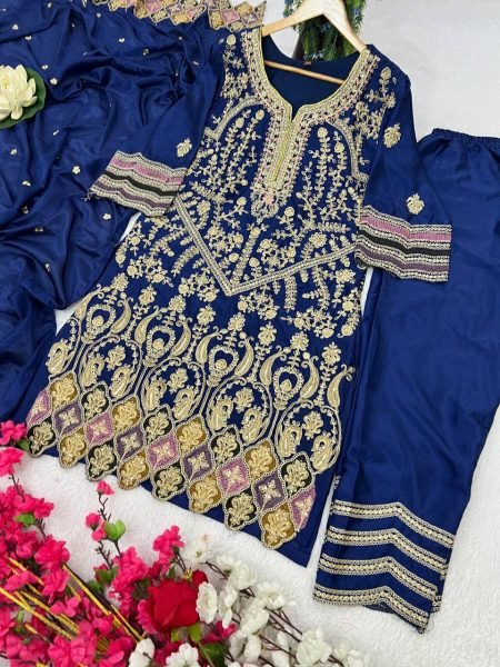 Fully Stitched Heavy Pure Chinon Silk suit Set with Embroidered Dupatta   Sequins Work Wedding  Party   Festive Outfit  Ready To Wear Collection