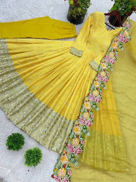 Fully Stitched Party Gowns Exclusive Fox Georgette Collection with Embroidery Online Wholesale Garment Supplier in Surat Anarkali Kurtis 