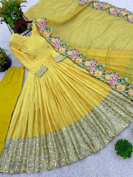 Fully Stitched Party Gowns Exclusive Fox Georgette Collection with Embroidery Online Wholesale Garment Supplier in Surat Anarkali Kurtis 