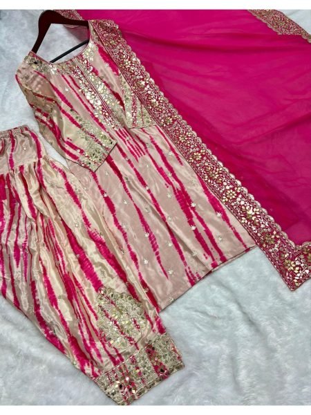 Fully Stitched Pure Chinnon Silk With Digital Print Patiala Suit Set With Handwork Dupatta Ready To Wear Collection