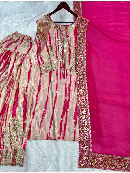 Fully Stitched Pure Chinnon Silk With Digital Print Patiala Suit Set With Handwork Dupatta Ready To Wear Collection