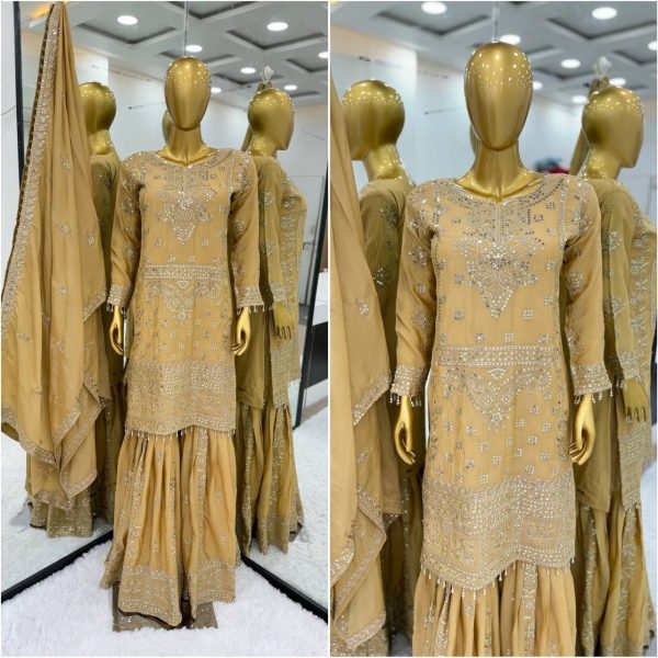 Fully Stitched Pure Chinon Silk Suits  Ready To Wear Collection