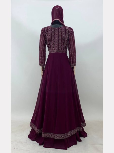 Fully Stitched Wine Color Georgette Gown Pant With Dupatta  Anarakali Gown Wholesale