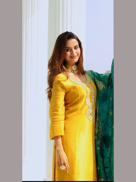 Yellow Color  Sequence    Embroidery Work Kurti Set 3 Piece Kurti Set