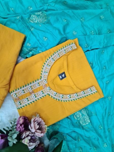 Yellow Color  Sequence    Embroidery Work Kurti Set 3 Piece Kurti Set