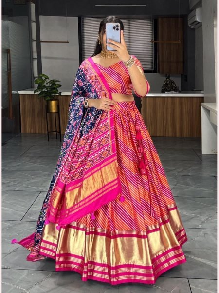 Traditional Soft Gaji Silk With Zari Border Lahenga Choli  Navratri Lehnega Choli