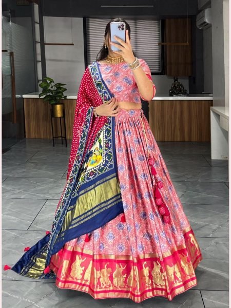 Traditional Soft Gaji Silk With Zari Border Lahenga Choli  Navratri Lehnega Choli