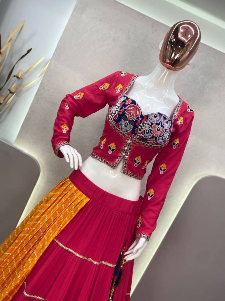 Gamthi Chain Work Rayon Lehenga Choli Navratri Lehnega Choli
