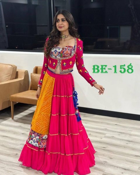 Gamthi Chain Work Rayon Lehenga Choli Navratri Lehnega Choli