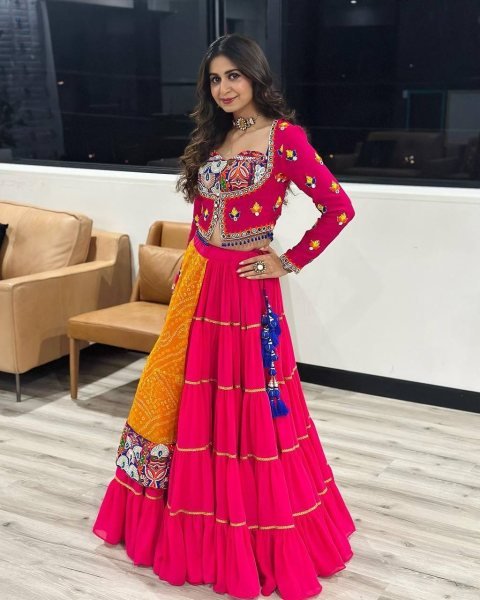 Gamthi Chain Work Rayon Lehenga Choli Navratri Lehnega Choli