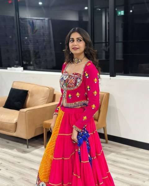 Gamthi Chain Work Rayon Lehenga Choli Navratri Lehnega Choli