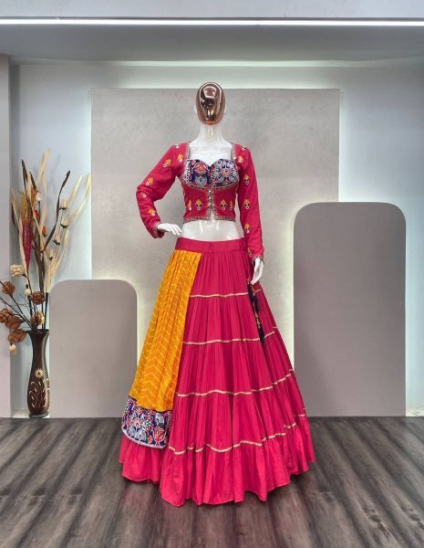 Gamthi Chain Work Rayon Lehenga Choli Navratri Lehnega Choli