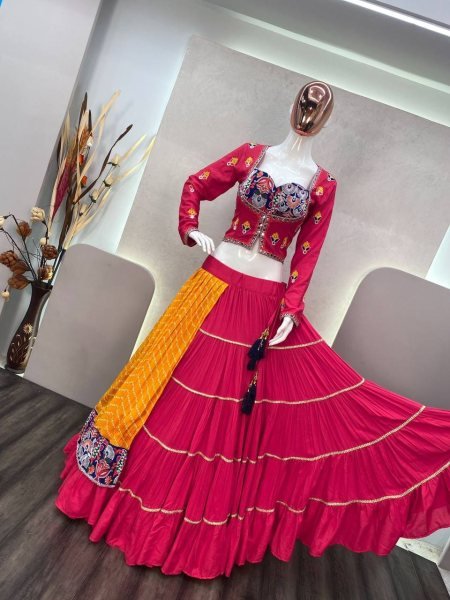 Gamthi Chain Work Rayon Lehenga Choli Navratri Lehnega Choli