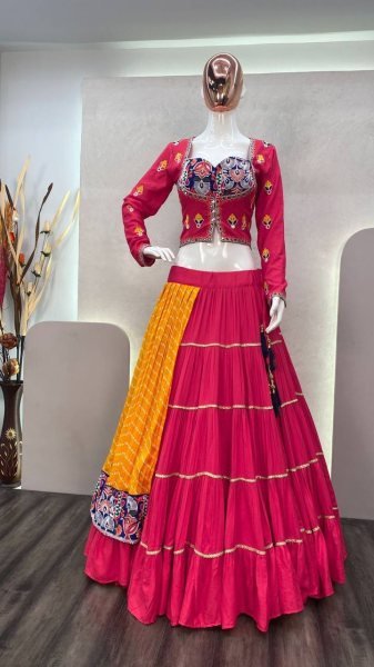 Gamthi Chain Work Rayon Lehenga Choli Navratri Lehnega Choli