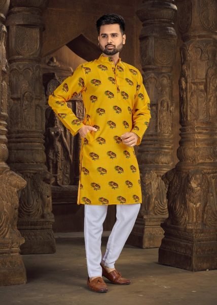  Ganpati Speical Cotton Slub with Digital Print Men s God Print kurta with Payjama Kurta Pajama Wholesale