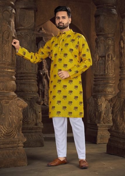 Ganpati Speical Cotton Slub with Digital Print Men s God Print kurta with Payjama Kurta Pajama Wholesale