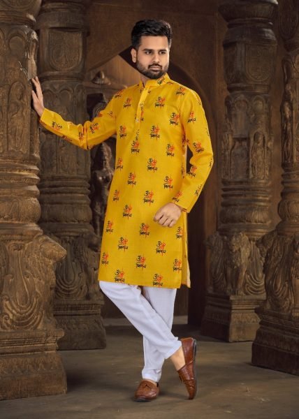  Ganpati Speical Cotton Slub with Digital Print Men s God Print kurta with Payjama Kurta Pajama Wholesale