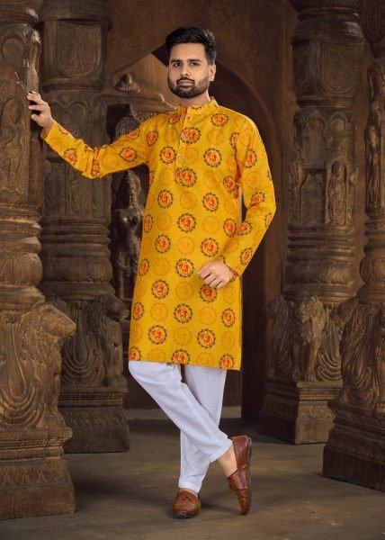  Ganpati Speical Cotton Slub with Digital Print Men s God Print kurta with Payjama Kurta Pajama Wholesale