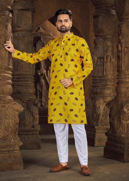  Ganpati Speical Cotton Slub with Digital Print Men s God Print kurta with Payjama Kurta Pajama Wholesale