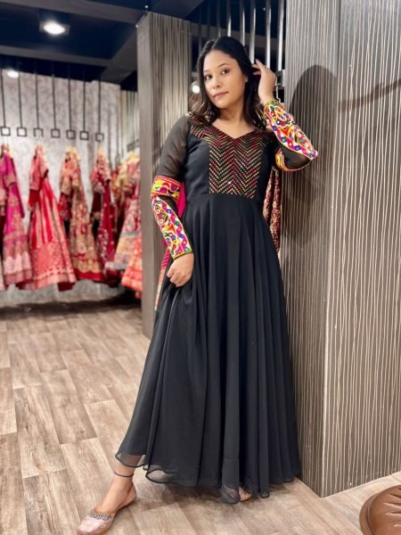Garba Glam Black Gown Ready Georgette Style with Gamthi Elegance 