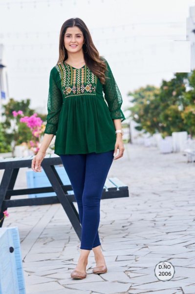 Georgette Butti Heavy Embroidery Short Tops  Printed Kurtis