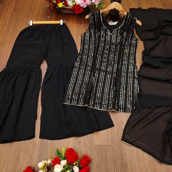 Georgette Embroidered Sharara Set With Dupatta 3 Piece Kurti Set