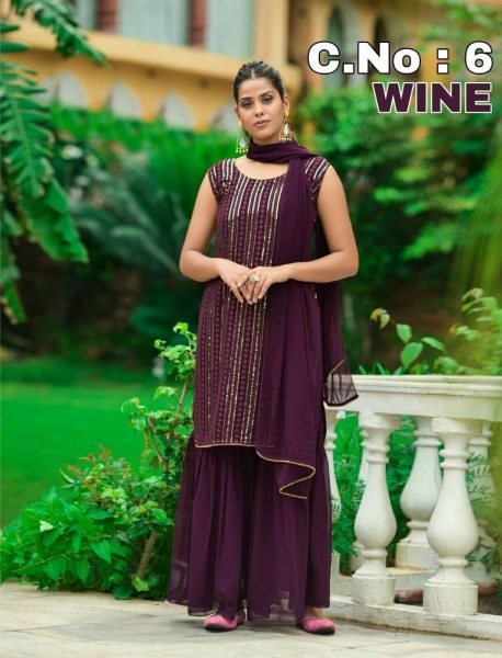 Georgette Embroidered Sharara Set With Dupatta 3 Piece Kurti Set