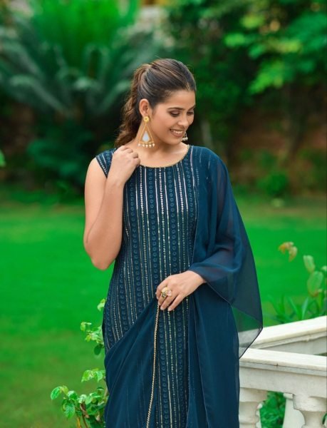Georgette Embroidered Sharara Set With Dupatta 3 Piece Kurti Set