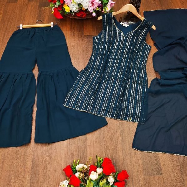 Georgette Embroidered Sharara Set With Dupatta 3 Piece Kurti Set