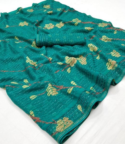 Georgette Flower Mill Print Fancy Work Saree  Georgette Sarees Wholesale