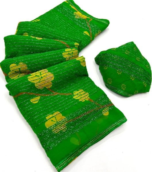 Georgette Flower Mill Print Fancy Work Saree  Georgette Sarees Wholesale