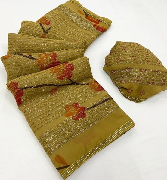 Georgette Flower Mill Print Fancy Work Saree  Georgette Sarees Wholesale