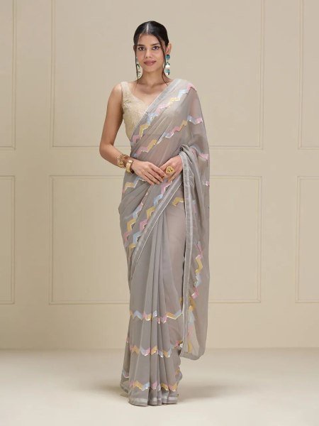 Georgette  Multi sequence work Saree Bollywood Fancy Sarees Wholesale