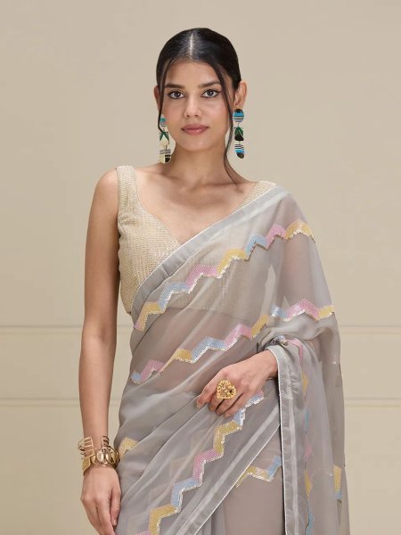Georgette  Multi sequence work Saree Bollywood Fancy Sarees Wholesale