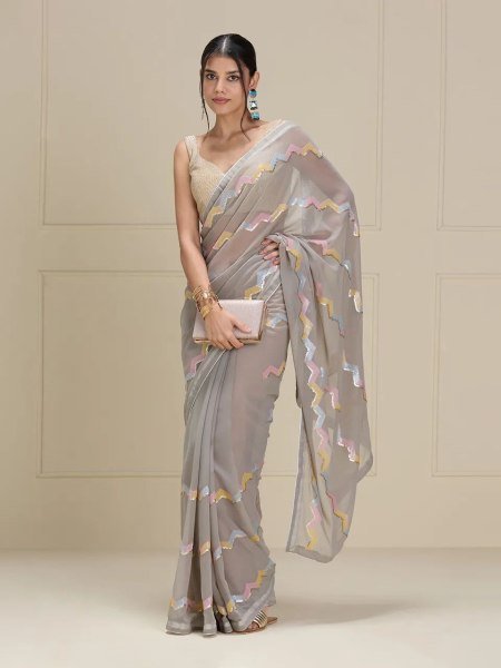 Georgette  Multi sequence work Saree Bollywood Fancy Sarees Wholesale