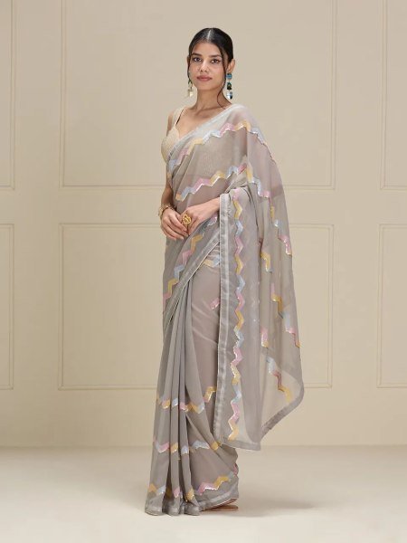 Georgette  Multi sequence work Saree Bollywood Fancy Sarees Wholesale
