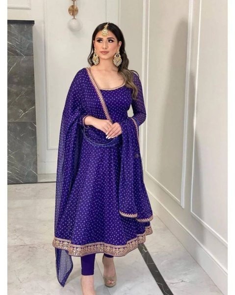Georgette navy blue color  Anarkali Gown with Dupatta – Shop Now! Anarkali Kurtis 