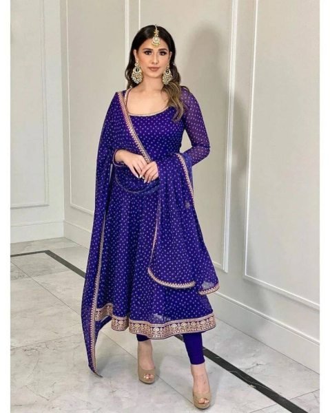 Georgette navy blue color  Anarkali Gown with Dupatta – Shop Now! Anarkali Kurtis 