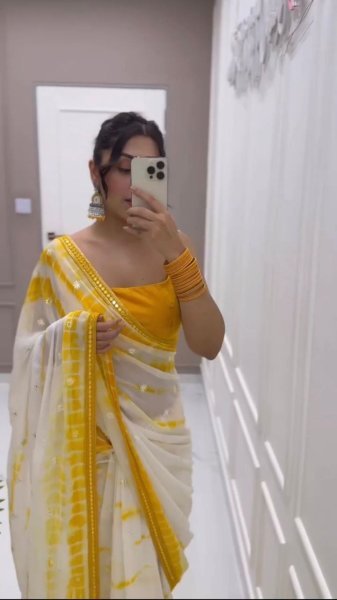 Georgette Print With Sequence Embroidered With Lace Work Saree  Georgette Sarees Wholesale