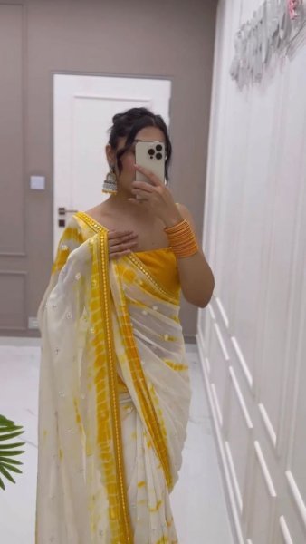 Georgette Print With Sequence Embroidered With Lace Work Saree  Georgette Sarees Wholesale