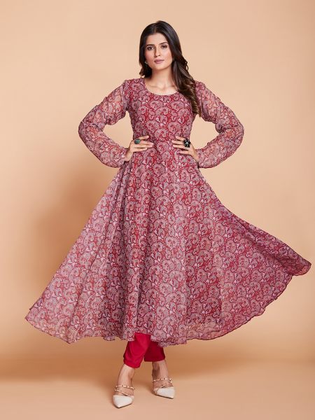 Georgette Printed Long Anarkali In Plus Size  Plus Size Kurti / Gown