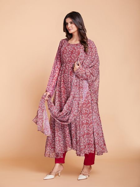 Georgette Printed Long Anarkali In Plus Size  Plus Size Kurti / Gown