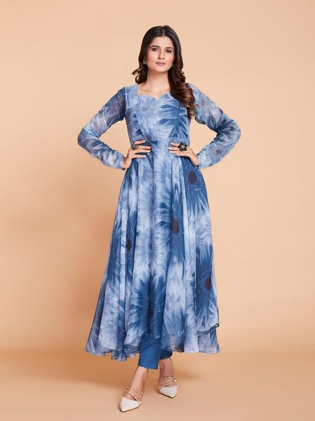 Georgette Printed Long Anarkali In Plus Size Plus Size Kurti / Gown