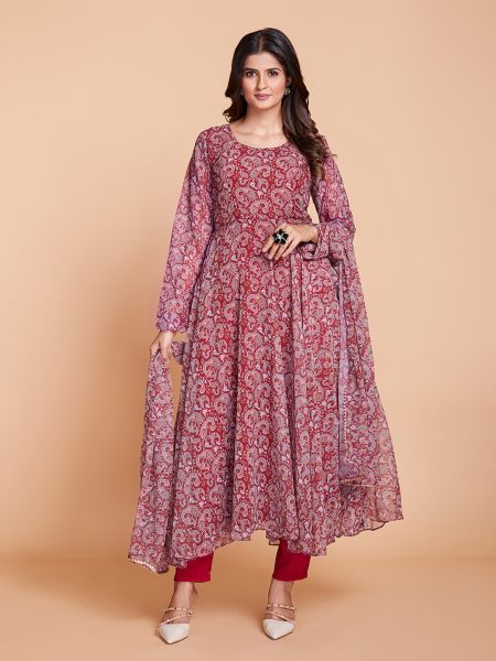 Georgette Printed Long Anarkali In Plus Size  Plus Size Kurti / Gown